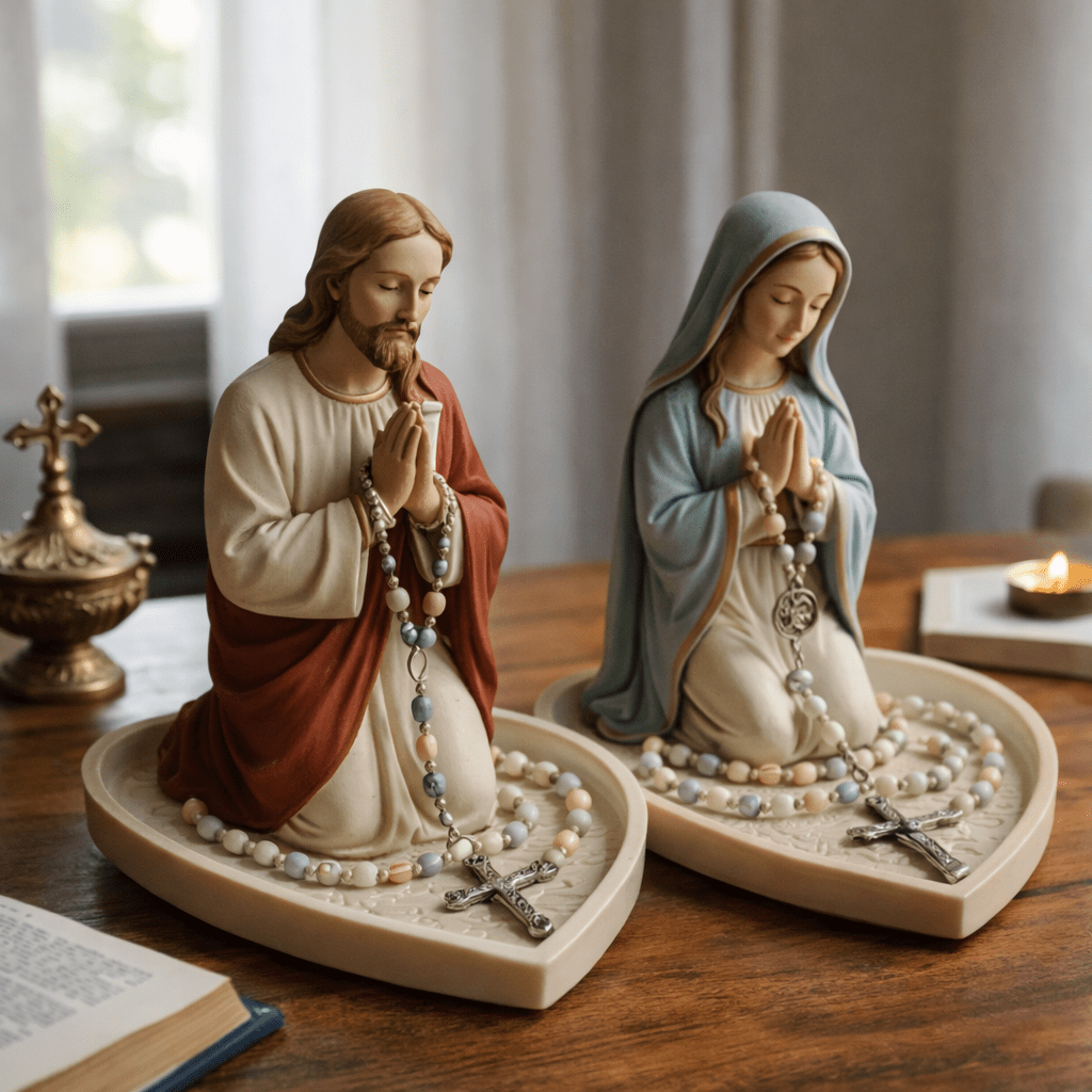 Resin Art Tray - Estatua de Jesús y la Virgen